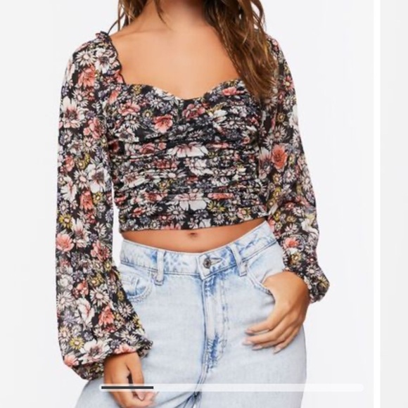 FOREVER 21 - NWT - FLORAL SWEETHEART CROP TOP - SIZE XL - VERY FEMININE B3 - Picture 1 of 14